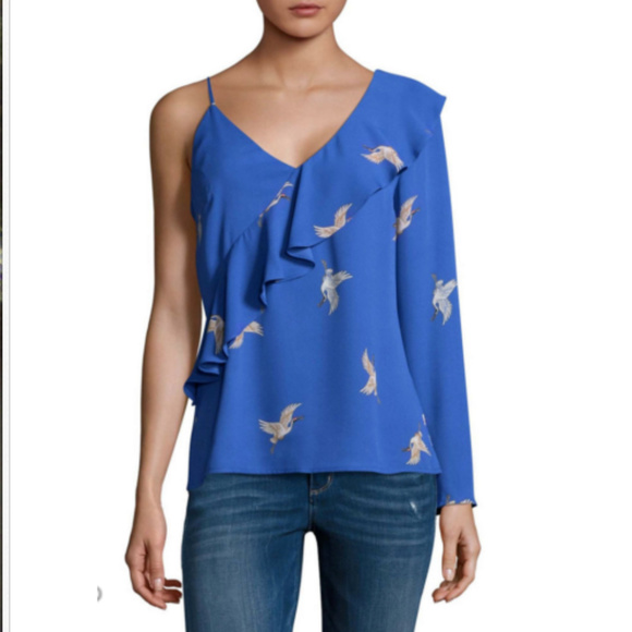 Belle+Sky Tops - NEW Belle +Sky Blue Asymmetrical Raffle Top